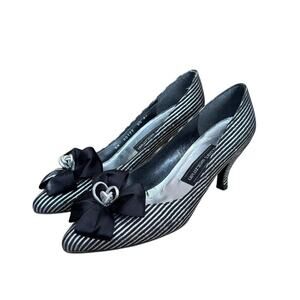 80s Stuart Weitzman glam  black and silver stripped pumps 8.5